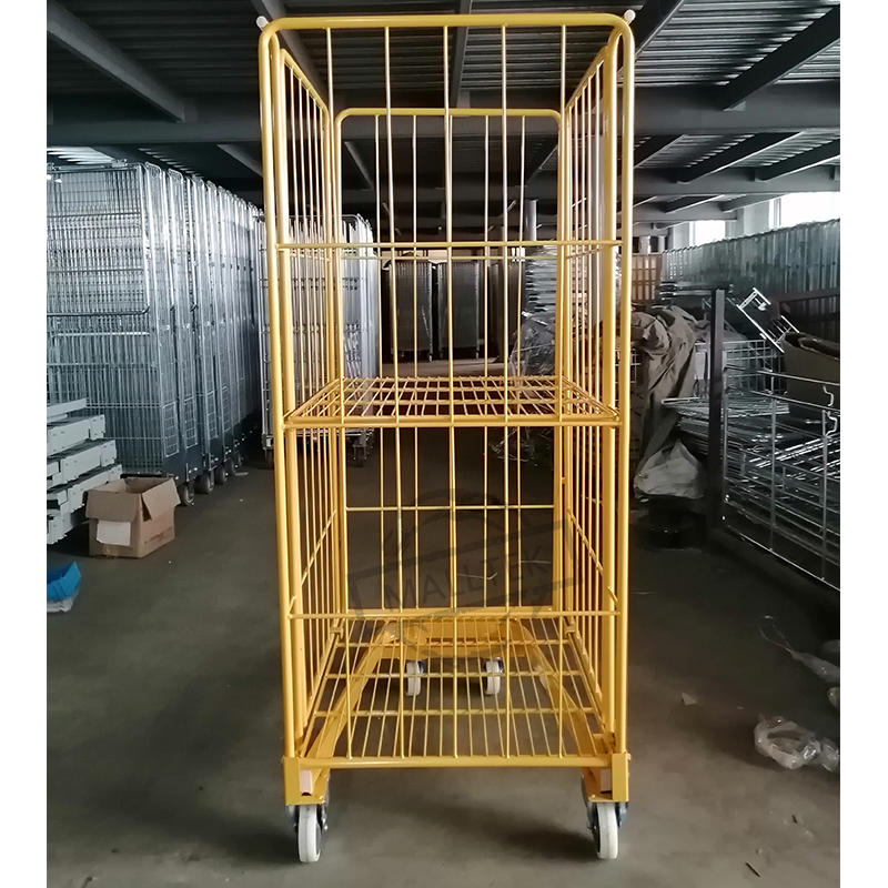 Full Security Foldable Mobile Logistic Warehouse Storage Wire Mesh Rolling Trolley