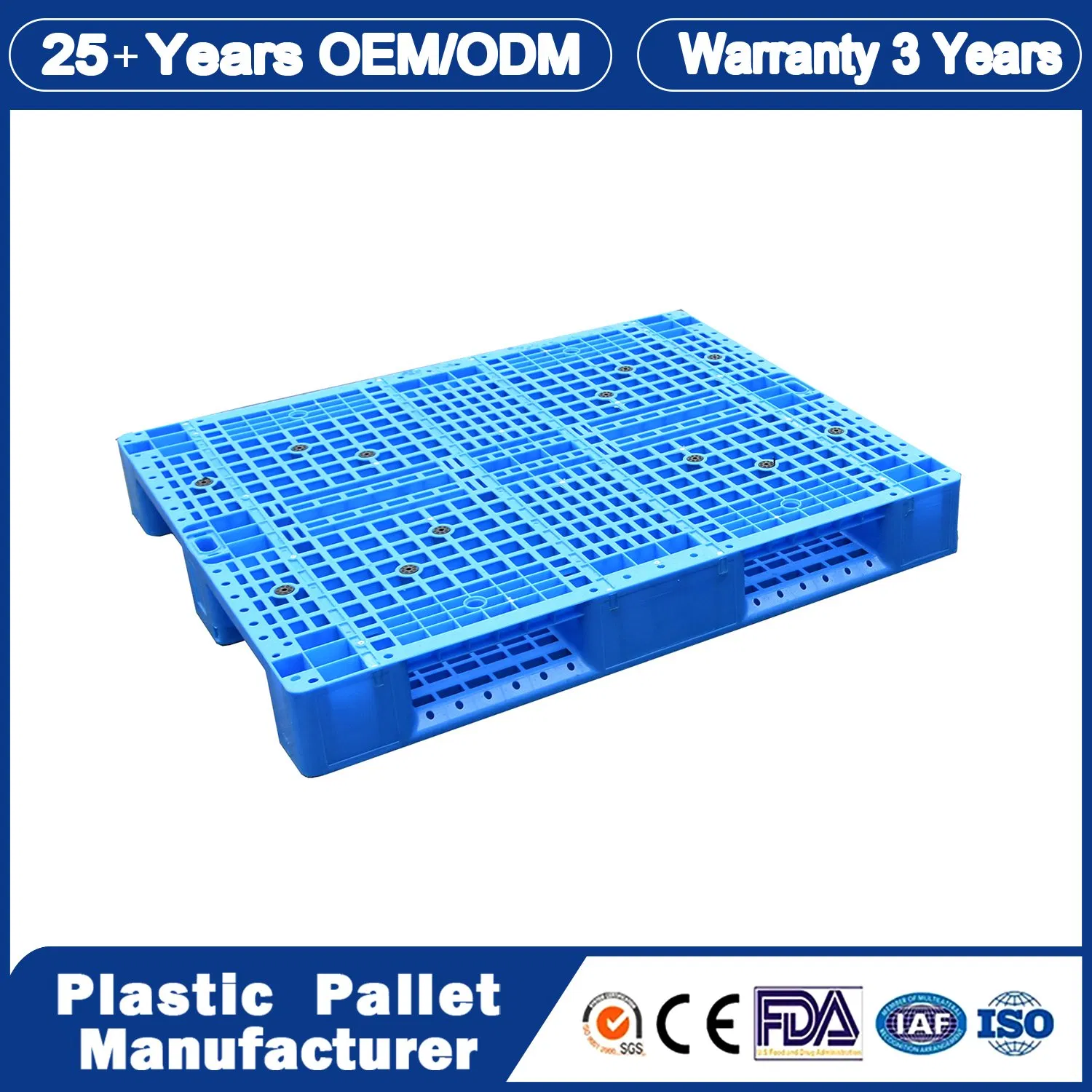 1200X1000X150mm/1100X1100mm/1200X800mm/1200X1200mm 15kg 3 Skids 4 Ways Hygiene HDPE Heavy Duty Warehouse Storage Auto Racking Plastic Pallet for Goods Turnover