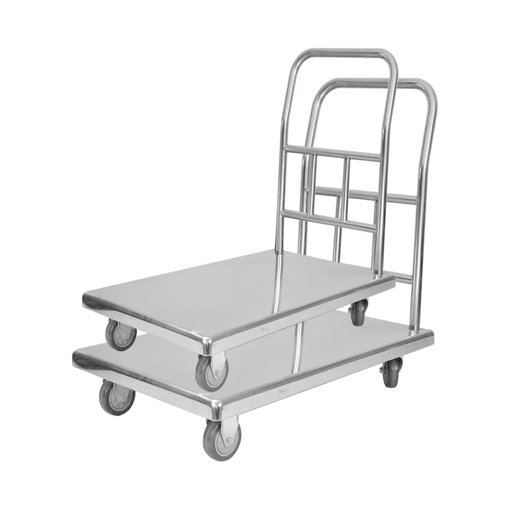 Foldable Catering Transport Stainless Steel Flat Dolly with Push Handle