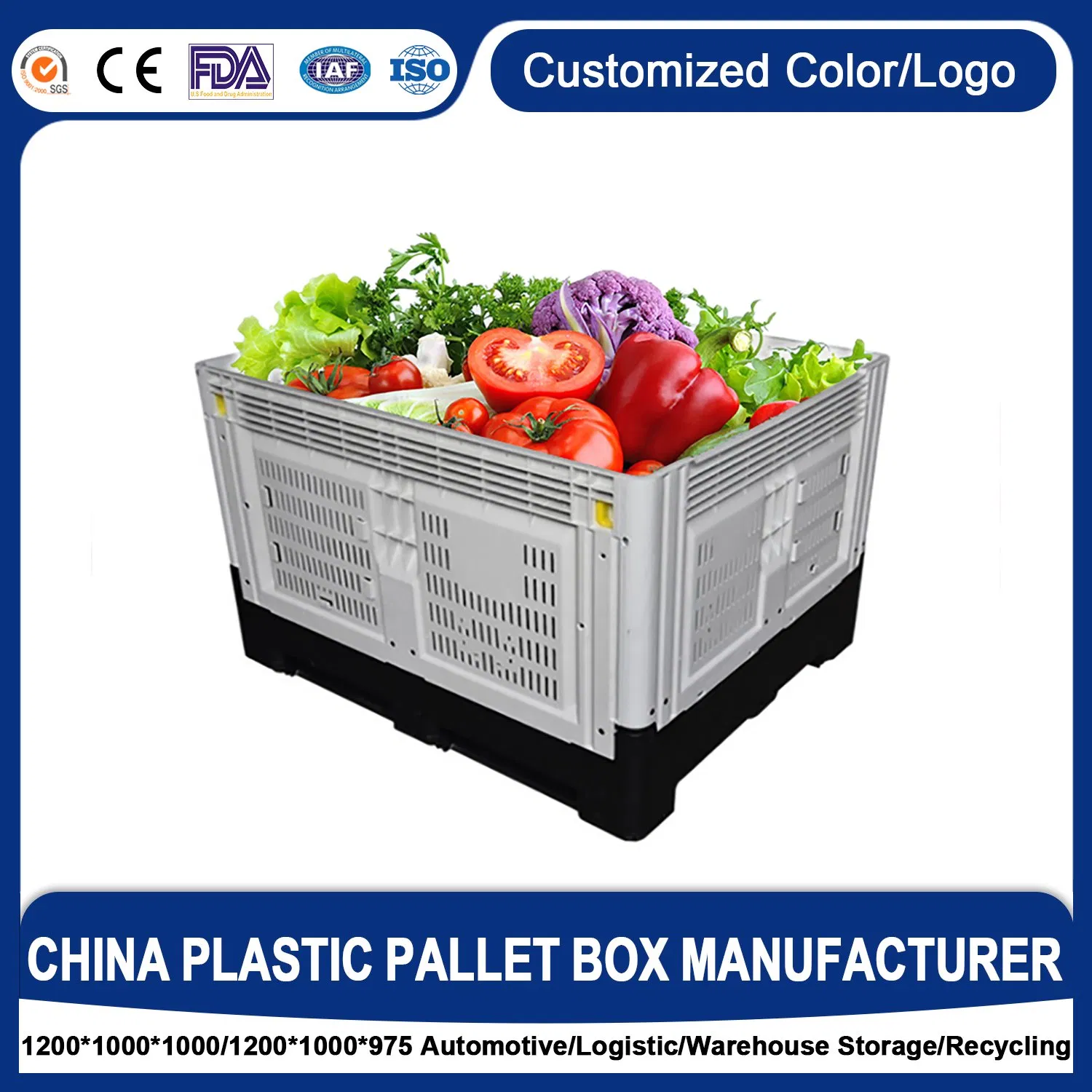 Australian Heavy Duty Customized Mesh Large Bulk Collapsible Vgriculture Box Stackable Ventilated Foldable Storage Plastic Pallet Bin for Fruits/Vegetables