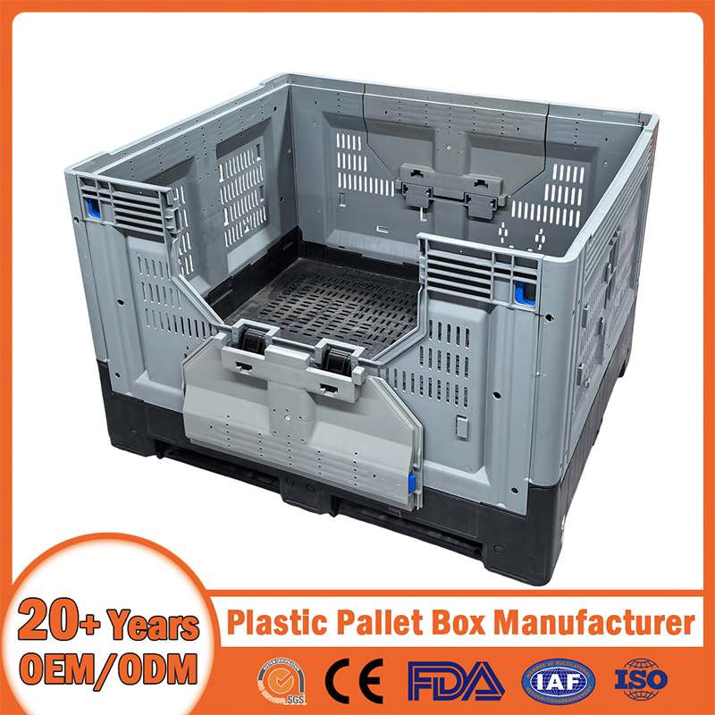 Plastic Pallet Bin Manufacturer Collapsible Rigid Solid Vented Foldable Industry Heavy Duty Logistics Storage Sleeve Insulated Fish Pallet Bin with Lid/Wheel