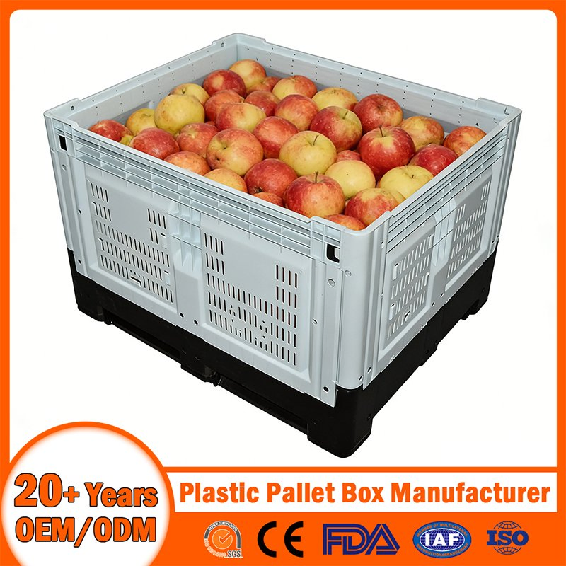 Plastic Pallet Bin Manufacturer Collapsible Rigid Solid Vented Foldable Industry Heavy Duty Logistics Storage Sleeve Insulated Fish Pallet Bin with Lid/Wheel