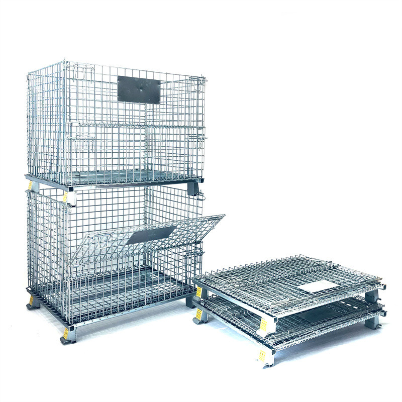 Customized Wire Steel Folding Warehouse Cage Logistics Mesh Container for Parts Storage