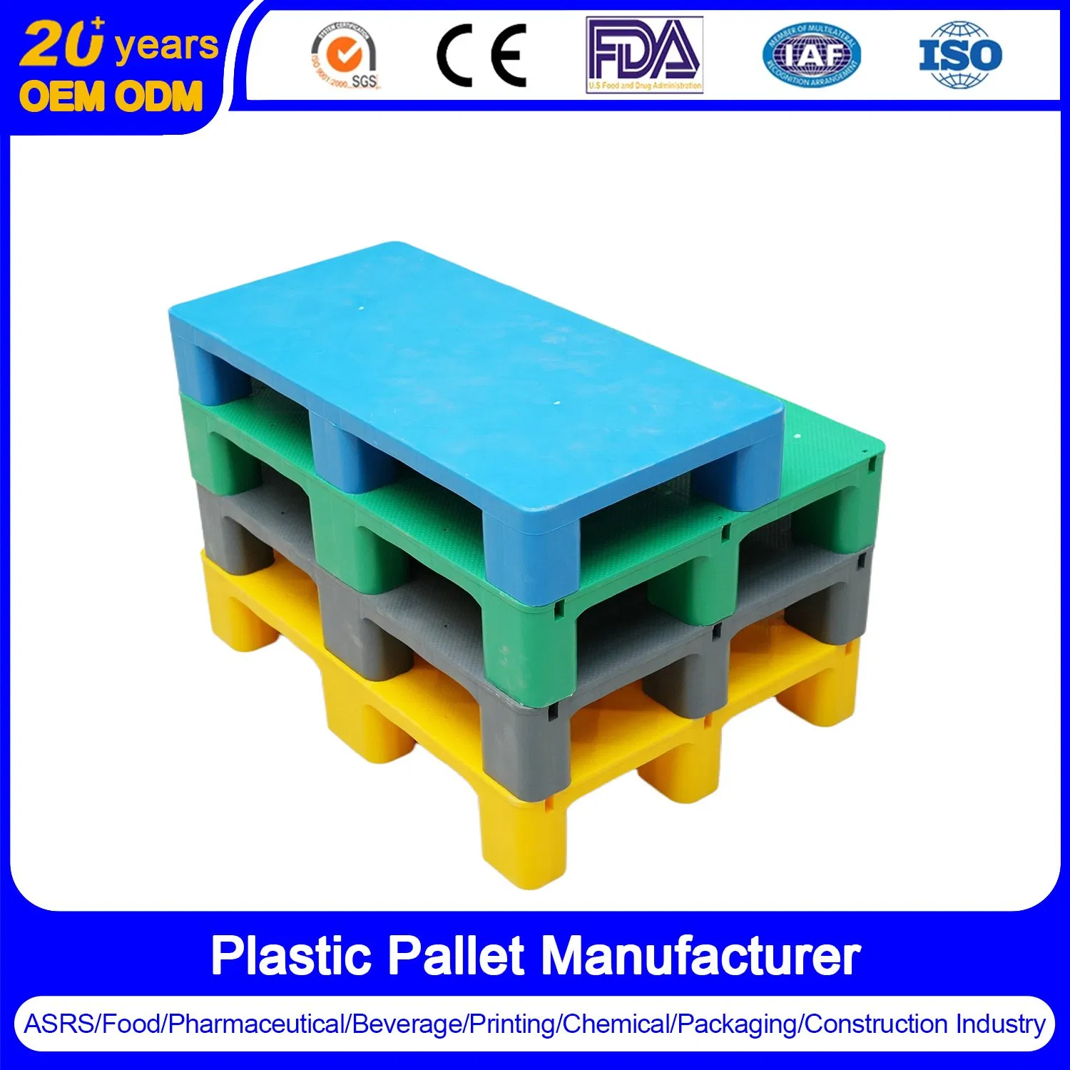 100% Virgin HDPE/Welded/Reusable/Rackable/Flat Surface/Single Deck/Floor Stacking/100% Closed/Ground Turnover Pallet Plastic for Warehouse Racking