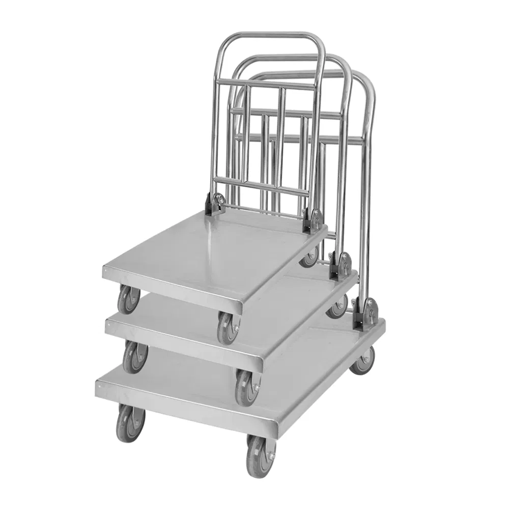 Foldable Catering Transport Stainless Steel Flat Dolly with Push Handle