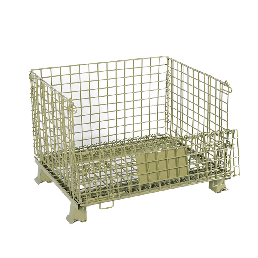 Wire Mesh Cage Galvanized Warehouse Container Foldable Metal Rolling Storage Cage