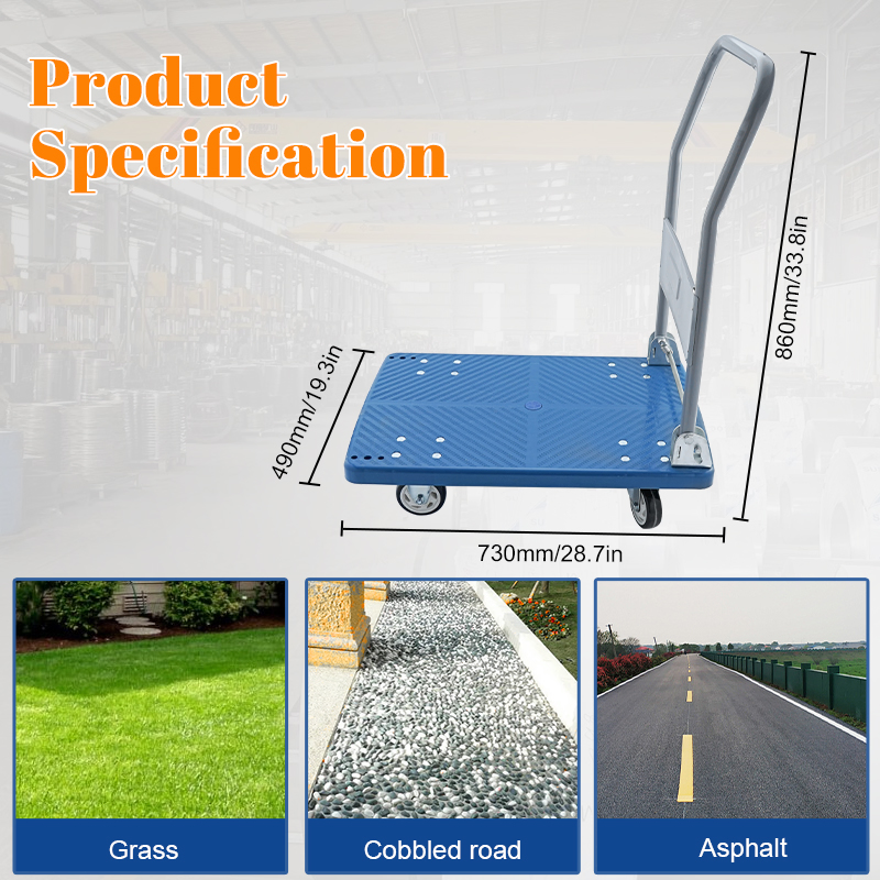 Daosheng Popular Multiple Repurchase Plastic Thickened Heavy Duty Logistics Flatbed Silent Folding Trolley