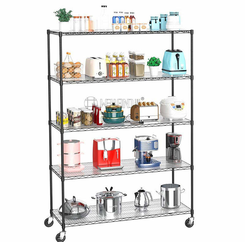 Heavy Duty Powder Coated Steel Industrial Wire Shelving System 5 Tiers Garage Metal Racking Unit on Wheels
