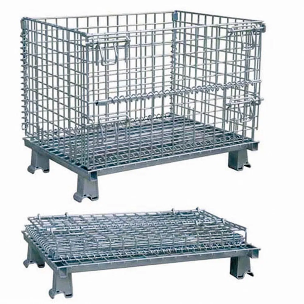 Collapsible Foldable Stackable Warehouse Bulk Heavy Duty Metal Steel Cage Galvanized or Welded Stillage Wire Mesh Roll Storage Container with Door and Wheels