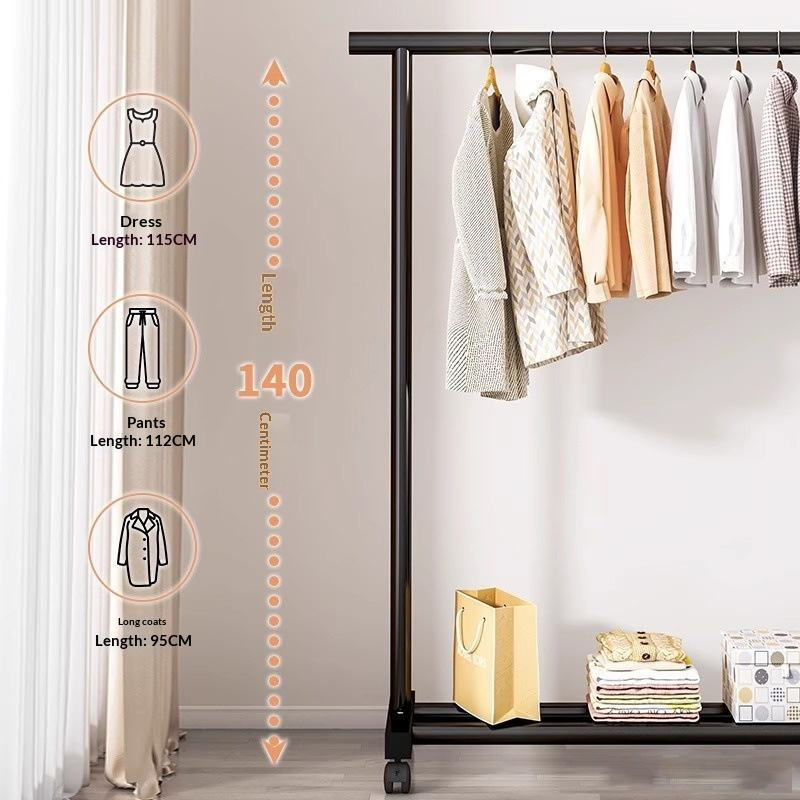 Sanipro Iron Mobile Folding Indoor Laundry Drying Hanger with Single Rod, Clothes Hanging Rack for Bedroom and Balcony Storage