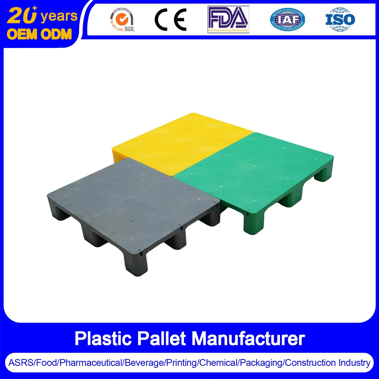 100% Virgin HDPE/Welded/Reusable/Rackable/Flat Surface/Single Deck/Floor Stacking/100% Closed/Ground Turnover Pallet Plastic for Warehouse Racking