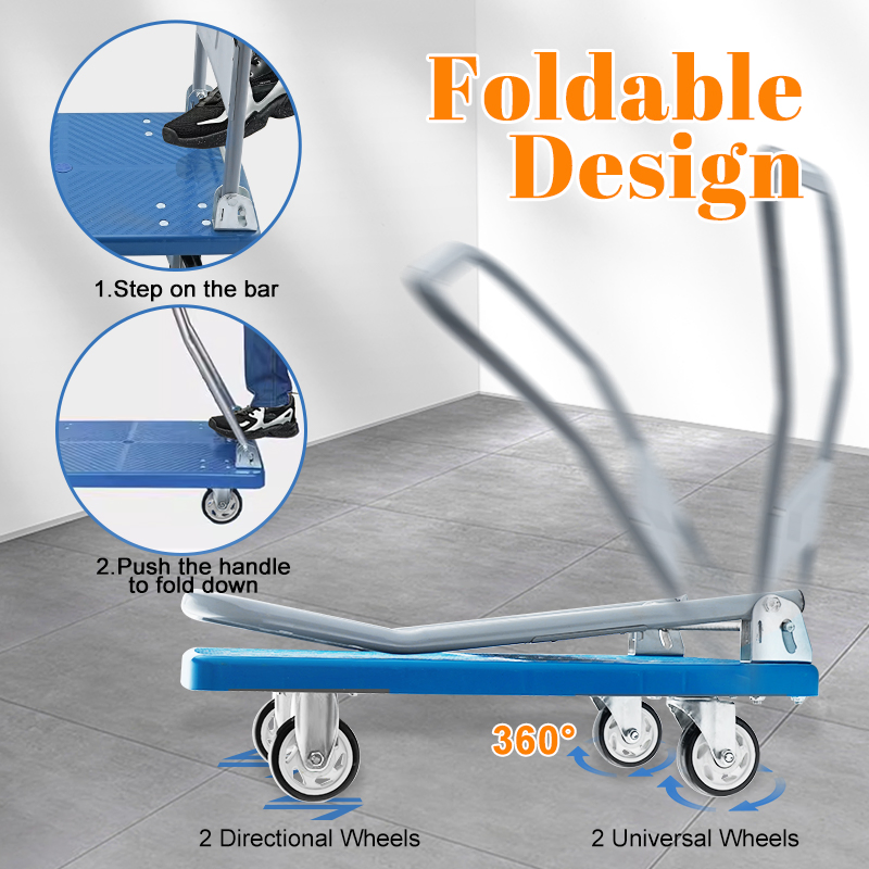 Daosheng Popular Multiple Repurchase Plastic Thickened Heavy Duty Logistics Flatbed Silent Folding Trolley