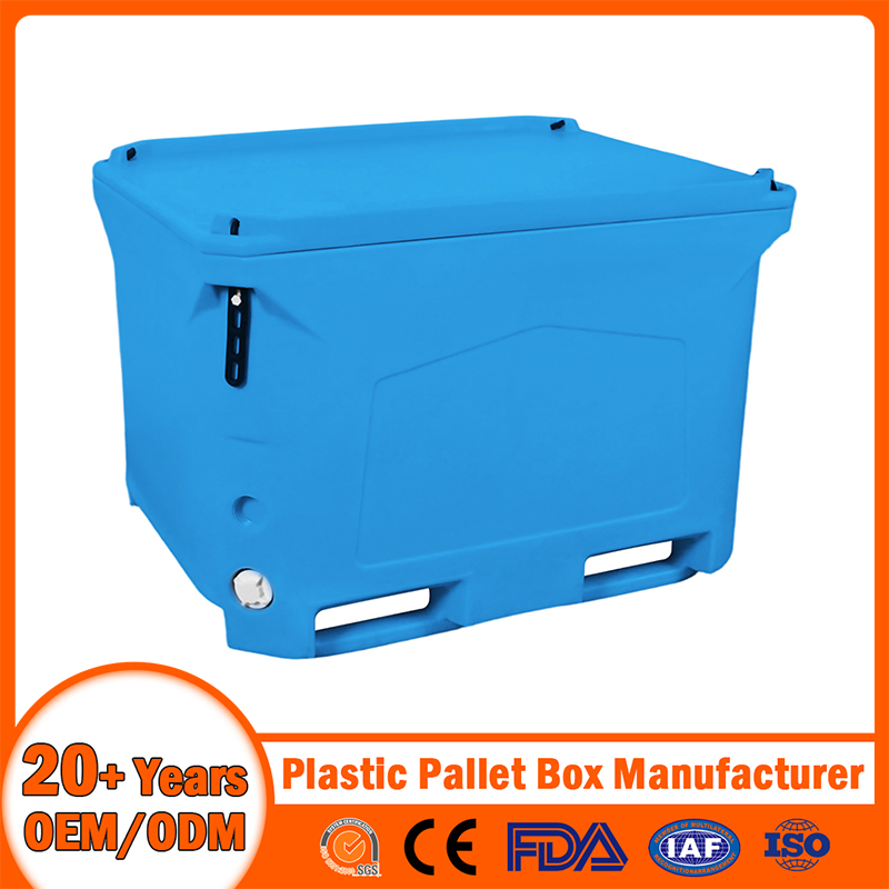 111X91X60cm/1200*1000*760mm/123X103X44cm/660L/1000L Plastic Pallet Insulated Fish Container with Drainage Outlet/Rubbler Lock/Stackable Lid/Wheel/Water Outlet