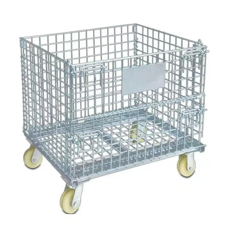 Industrial Transport with Dust Cover Storage Cage Forklift Galvanized Folding Wire Mesh Basket