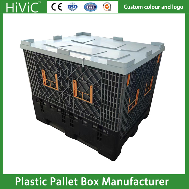 Agricultural Plastic Pallet Collapsible Rigid Bulk Durable Stackable Euro Foldable Stackable Storage Mesh Insulated Fish Sleeve Container Bin with Lid