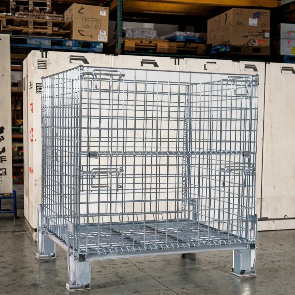 Space-Saving Collapsible Wire Mesh Storage Box for Warehousing