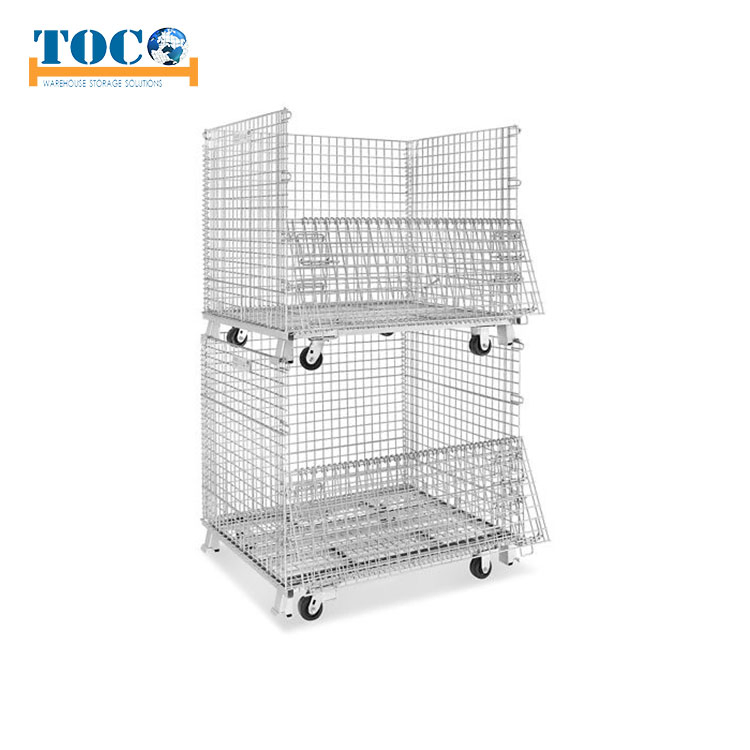 Foldable Collapsible Stackable Warehouse Storage Steel Metal Wire Mesh Roll Cage Container