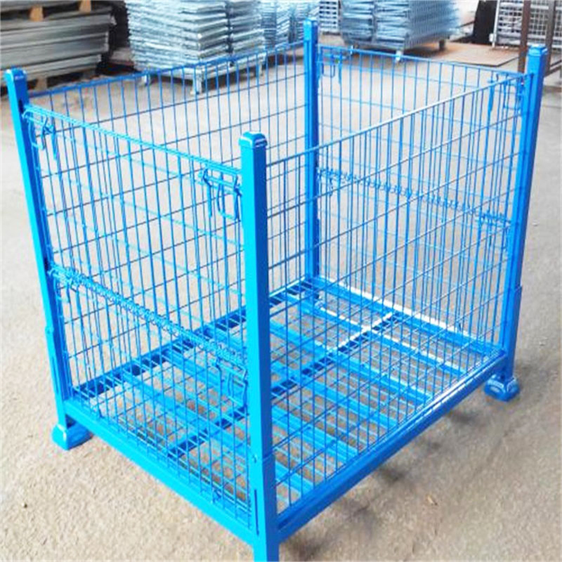 Heavy Duty Warehouse Portable Galvanized Folding Wire Mesh Pallet Storage Cage