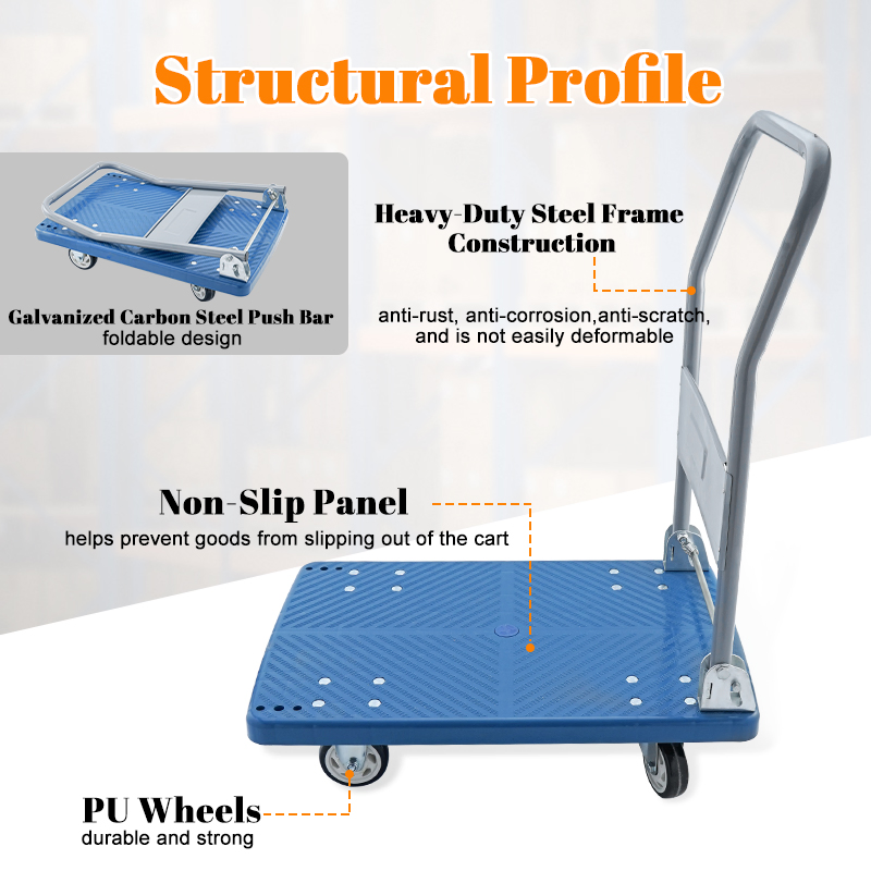 Daosheng Popular Multiple Repurchase Plastic Thickened Heavy Duty Logistics Flatbed Silent Folding Trolley