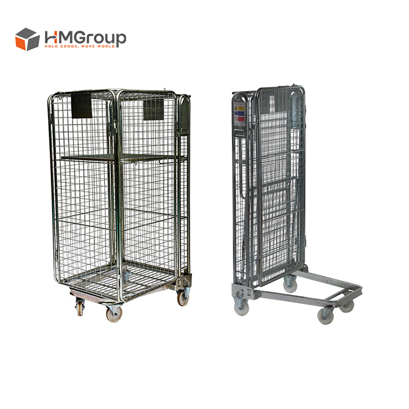 4 Sides Logistic Transportation Storage Wire Mesh Folding Roll Container