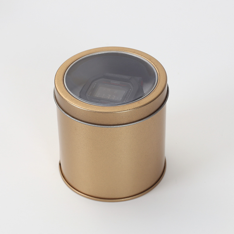 Custom Transparent Window Tin Can Simplicity Iron Black Packaging Box for Watch
