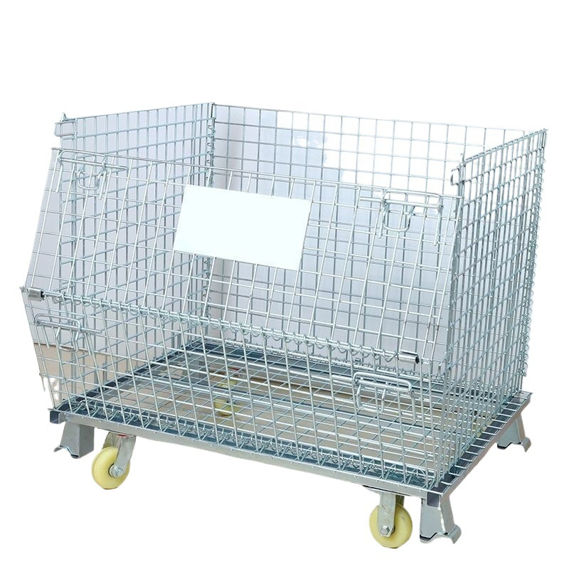 Foldable Galvanizing Iron Steel Metal Mesh container Box with or Without Casters