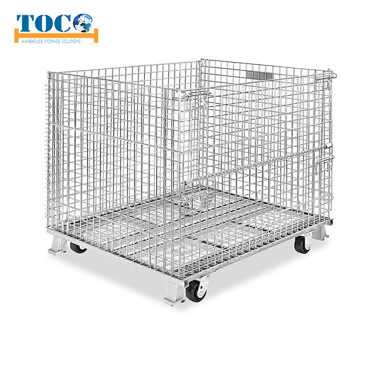 Foldable Collapsible Stackable Warehouse Storage Steel Metal Wire Mesh Roll Cage Container