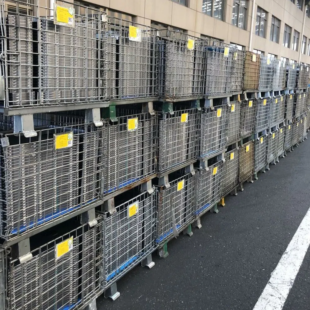 Collapsible Foldable Stackable Warehouse Bulk Heavy Duty Metal Steel Cage Galvanized or Welded Stillage Wire Mesh Roll Storage Container with Door and Wheels