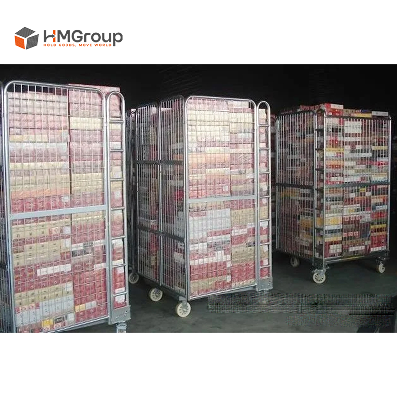 500kg Capacity Easy Assemble Logistics Nestable Rolling Metal Storage Cage