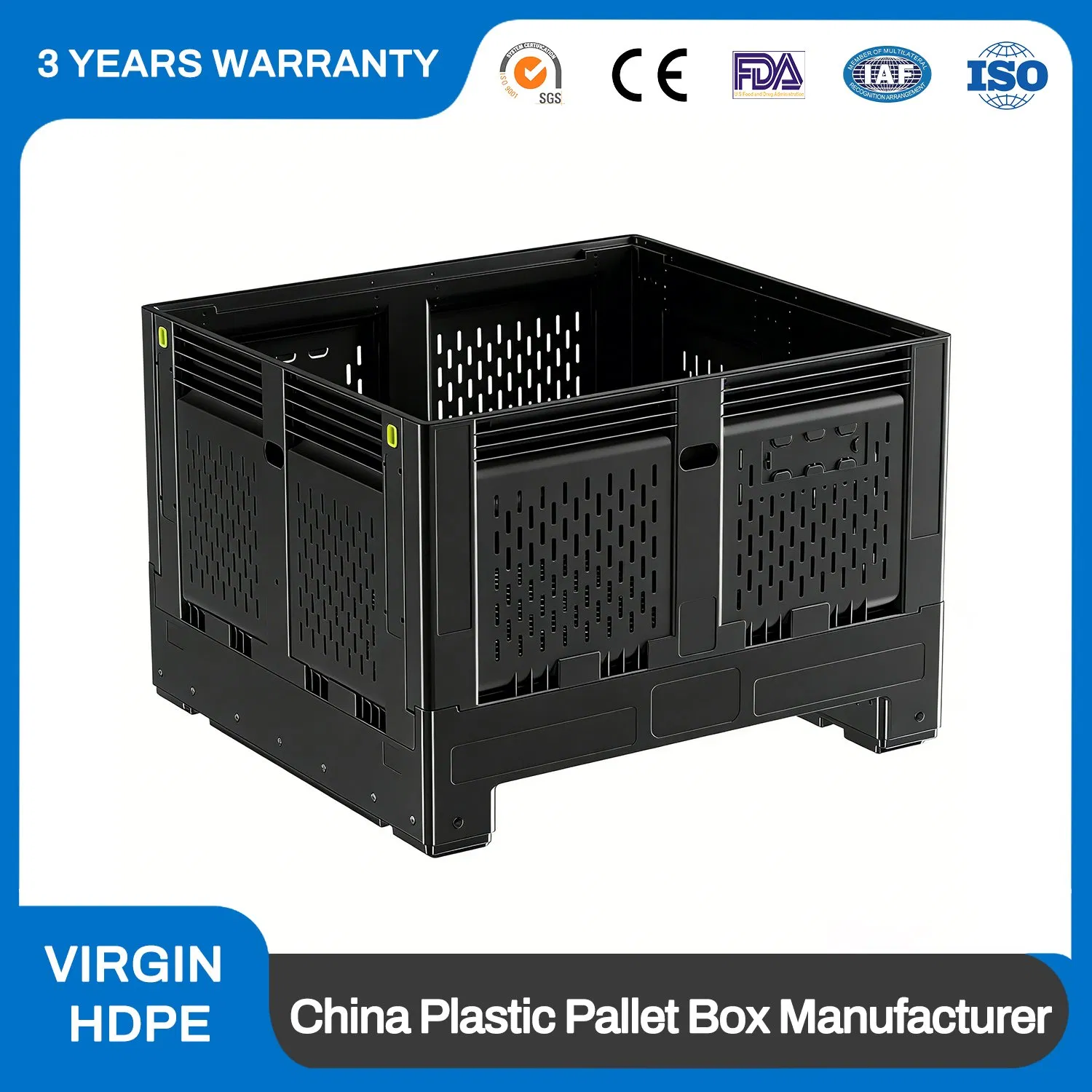 Large Bulk Heavy Duty Large Stackable Folding Collapsible Bulk Plastic Pallet Foldable Large Box/Bin Container for Storage