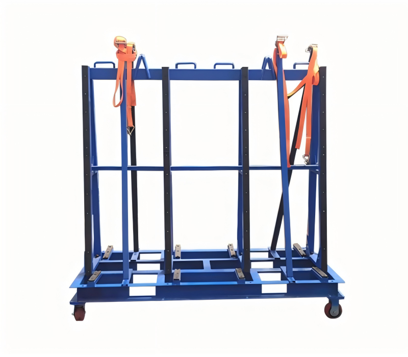 Innovative Glass Shelving Unit for Streamlined Industrial Transportation Solutions