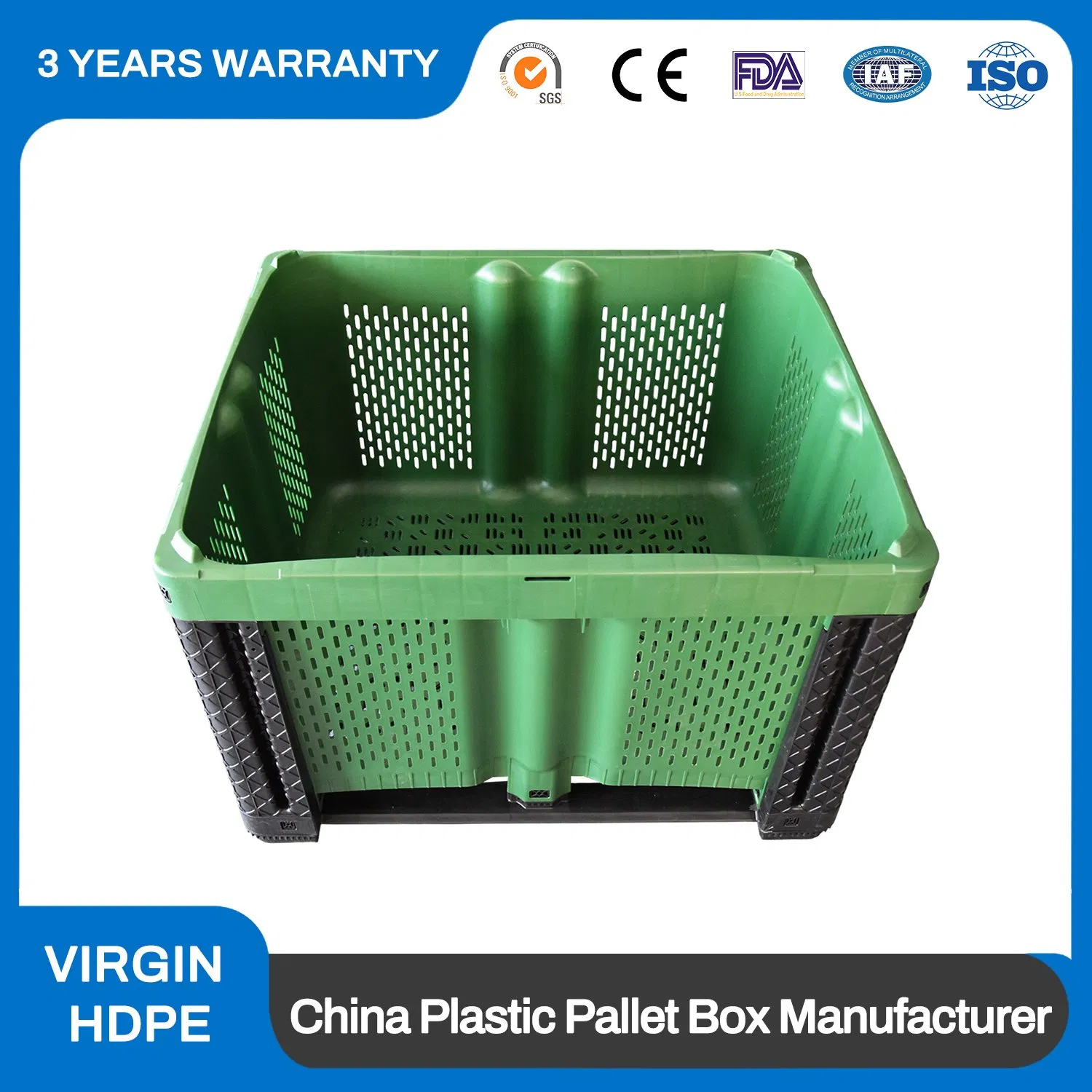 Nestable Ultra Perforated Large HDPE Plastic Green 1200*1000*970 Collection Transport and Storage of Fruit and Vegetables Vented Bulk Container