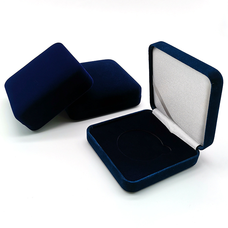 Clamshell Gold and Silver Coins Commemorative Coin Box Medal Key Chain Flannelette Hot Stamping Iron Box Jewelry Medal Badge Packaging Box Wooden Box Customizat