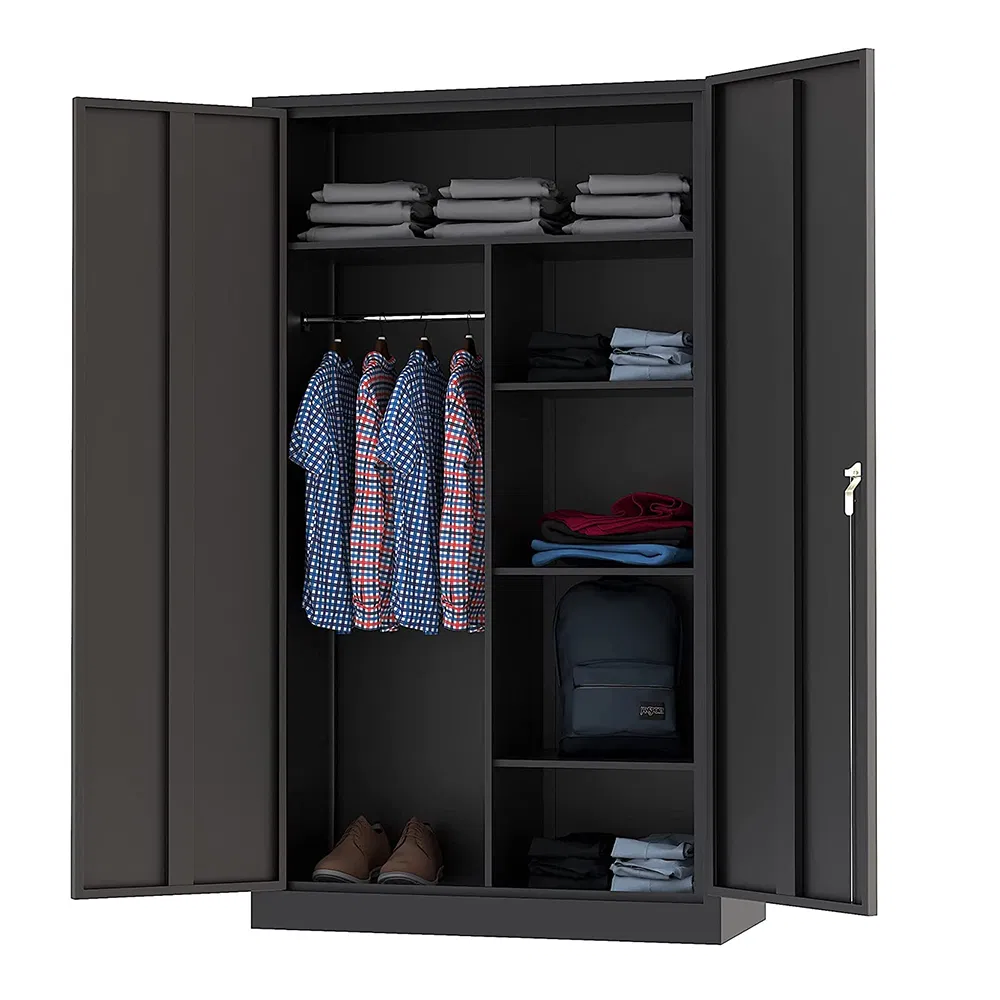 Commercial 2 Door Steel Wardrobe Knock Down Metal Cabinet Clothes Locker Metal Cabinet Utility Furniture Steel Storage Broom Cabinet