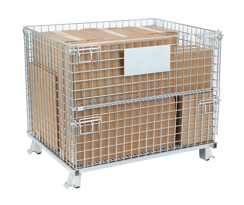 Customized Galvanized Foldable European Wire Mesh Container Storage Rack Wire Basket 1000 Capacity