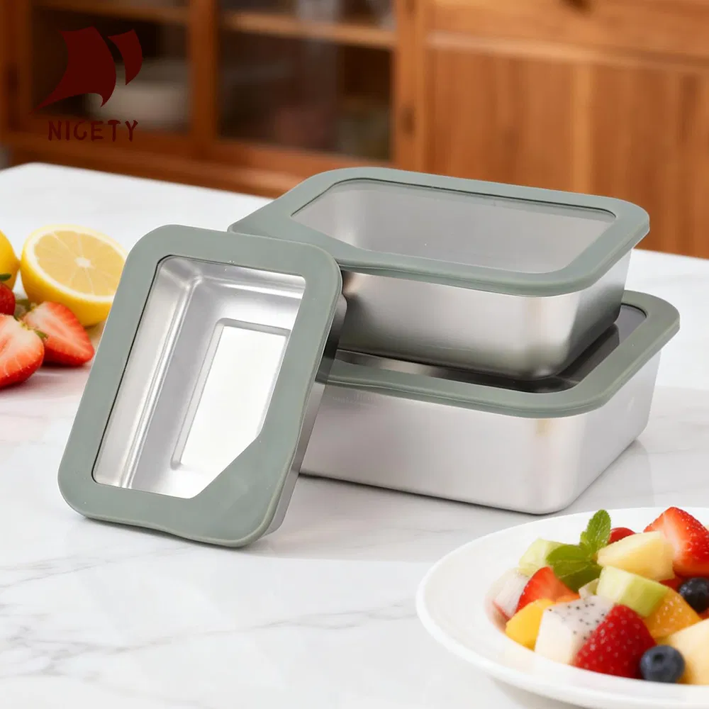 Stackable Multi-Size Stainless Steel Food Container with High-Definition Glass Lid