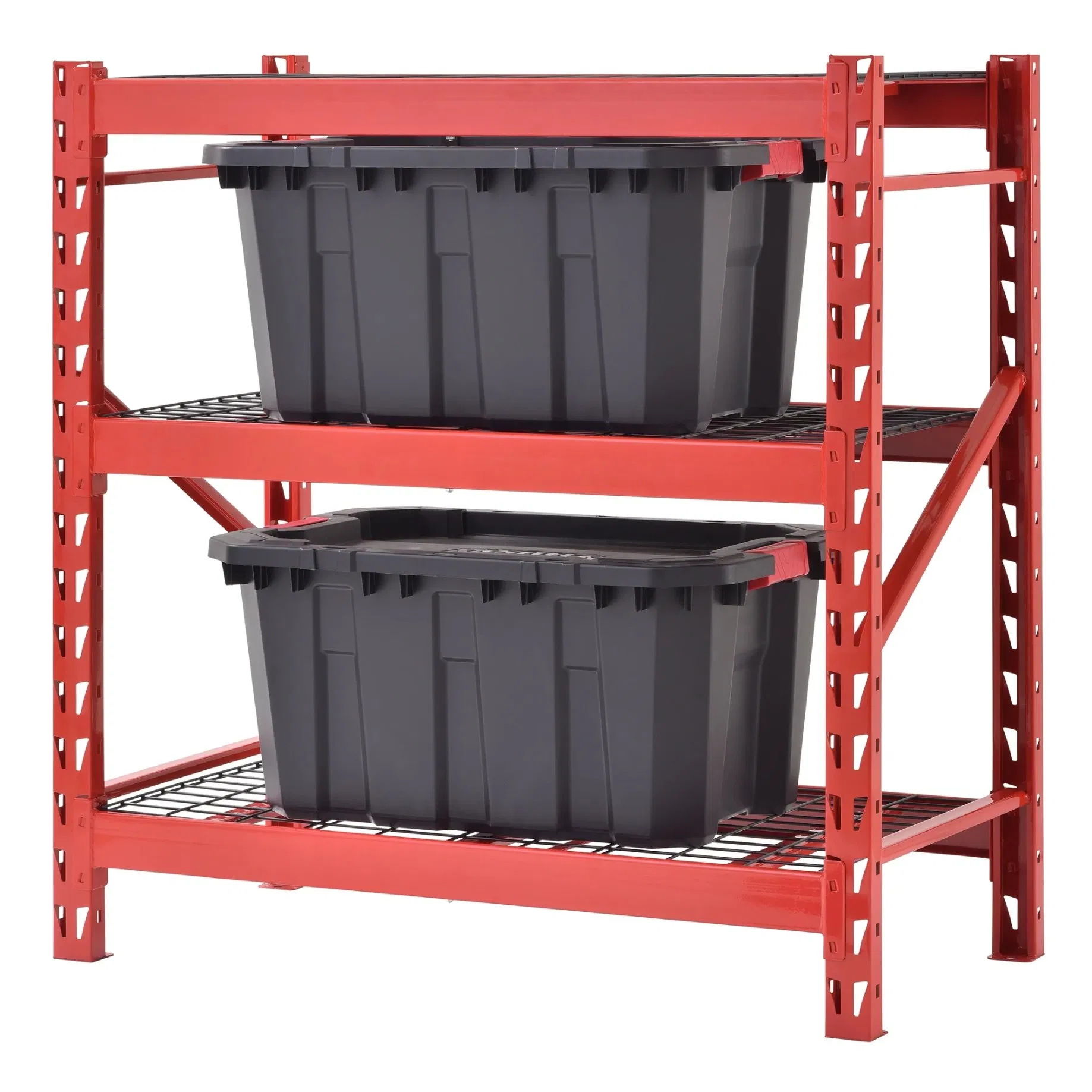 3-Tier Heavy Duty Industrial Welded Steel Storage Shelving Unit (Red)