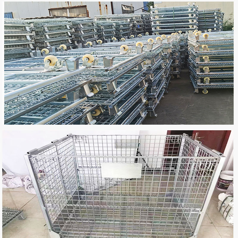 Heavy Duty Warehouse Portable Galvanized Folding Wire Mesh Pallet Storage Cage