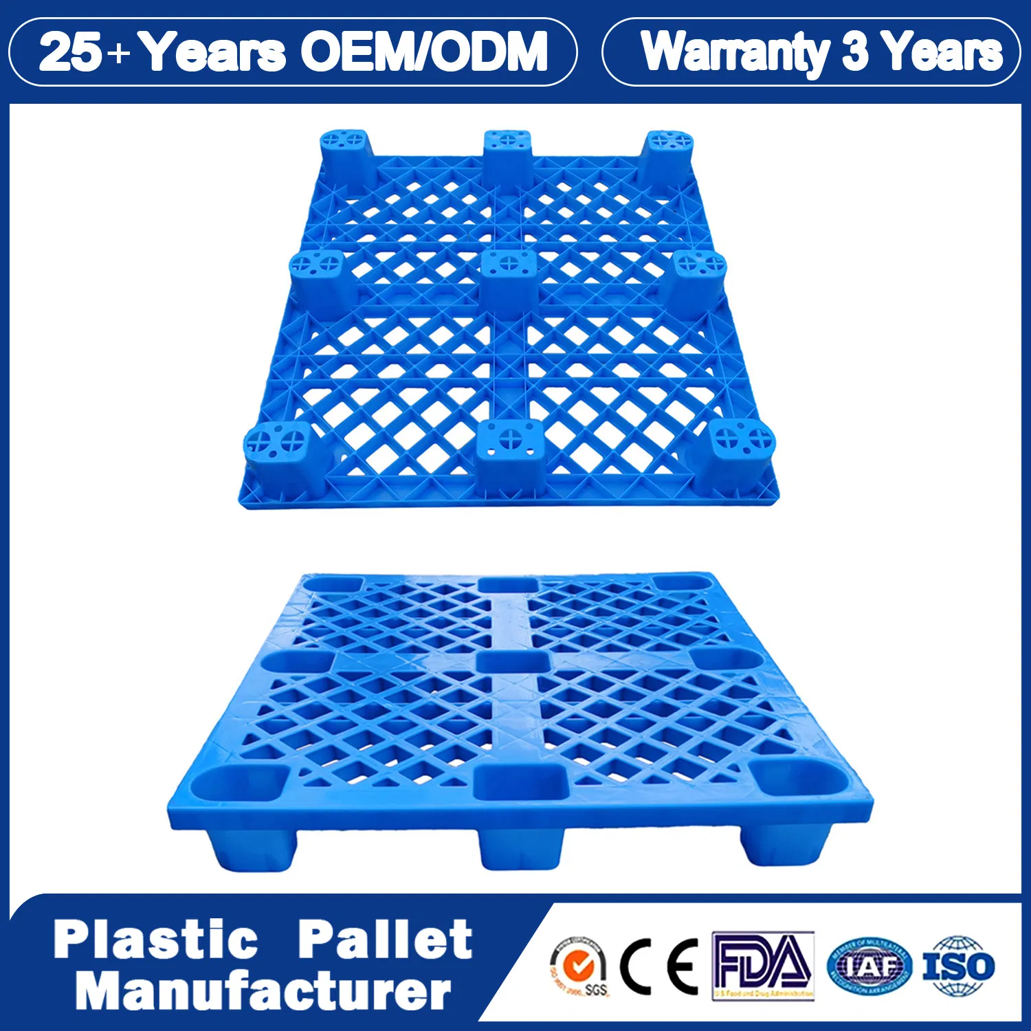 1200 X 1200 mm High Quality HDPE Material 4 Way Entry New Type Vented Turnover Use 9 Runners Light Weight Plastic Pallet