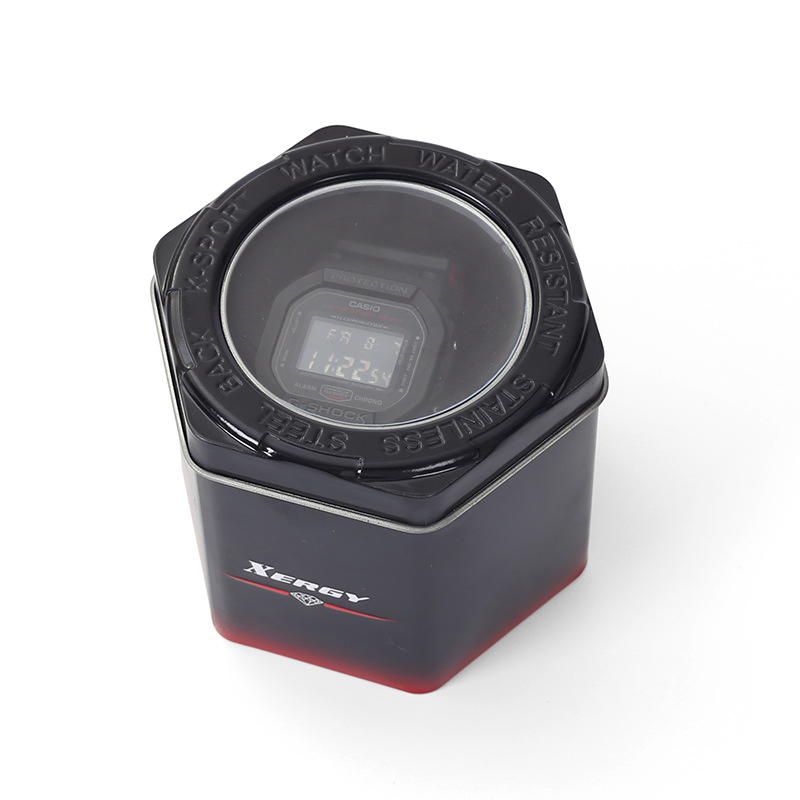 Custom Transparent Window Tin Can Simplicity Iron Black Packaging Box for Watch