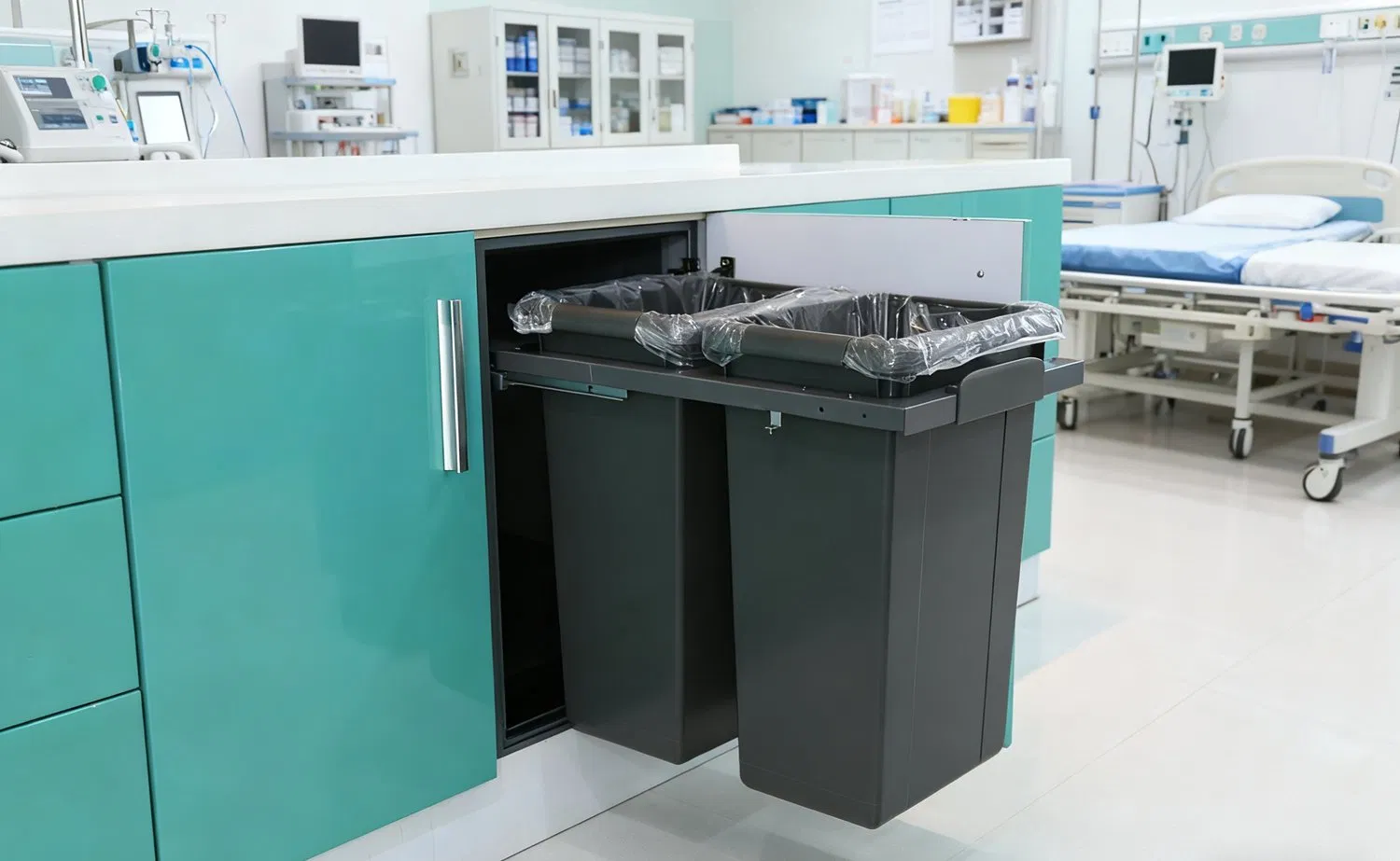 Tekey Kitchen Cabinet Waste Bin Trash Can Pull out Waste Container Plastic Dustbins Hidden Built-in Soft Closing Ball Bearing Slide Pull out Waste Storage