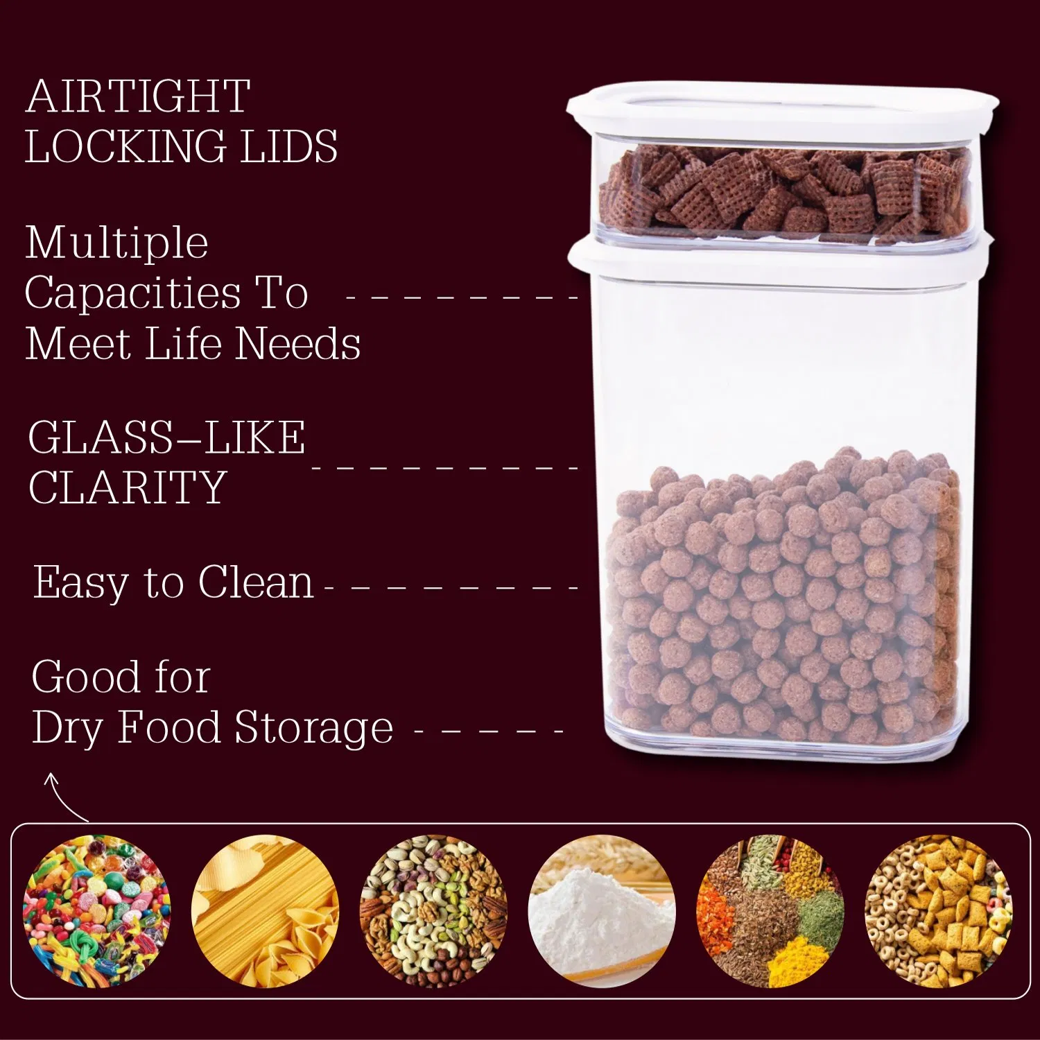 Airtight Food Storage Container with Lid Stackable Kitchen Storage Containers for Cereal Flour Sugar