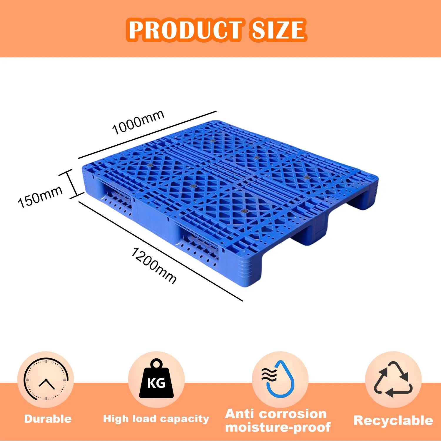 Huading Industrial Euro Pallets 1200*1000*150mm 3-Runner Heavy Duty Single-Faced PP Material 4-Way Entry Plastic Pallet