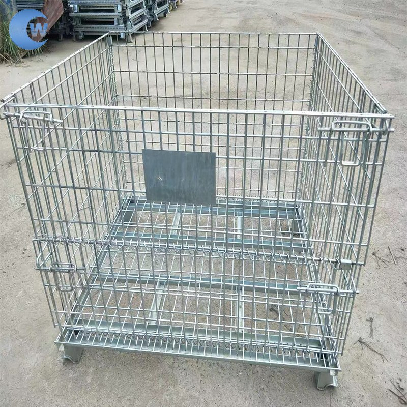 High Security 1200*1000 Collapsible Outdoor Foldable Warehouse Metal Steel Stackable Iron Galvanized Roll Wire Mesh Container Storage Cage for Pallet Rack