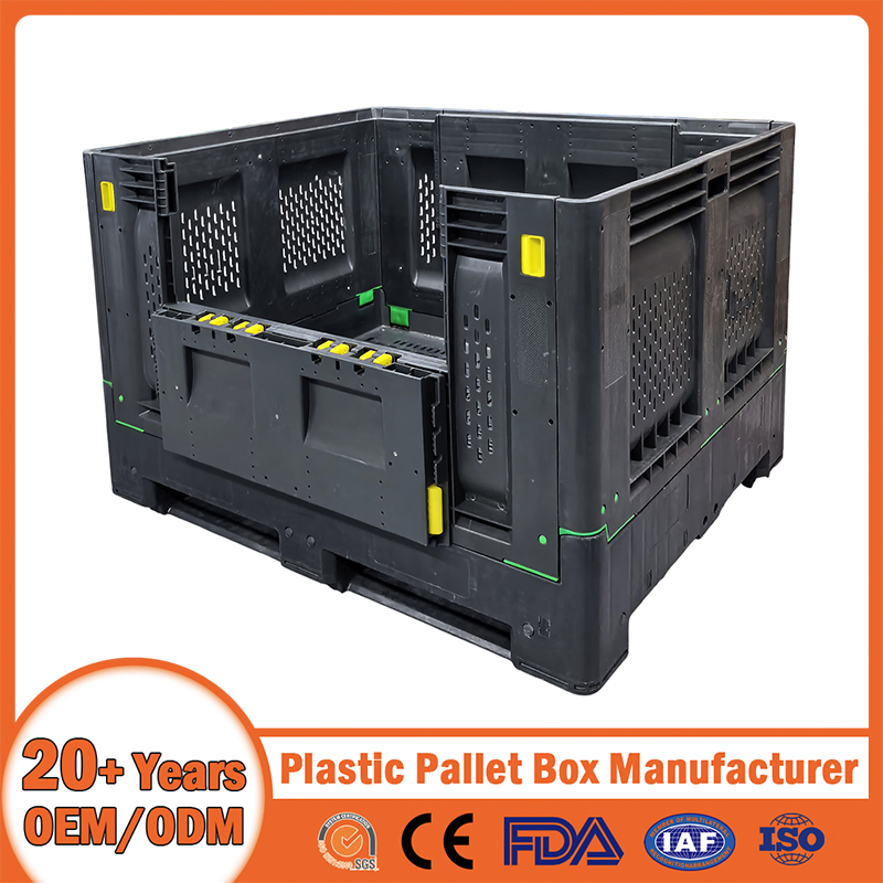 Plastic Pallet Bin Manufacturer Collapsible Rigid Solid Vented Foldable Industry Heavy Duty Logistics Storage Sleeve Insulated Fish Pallet Bin with Lid/Wheel