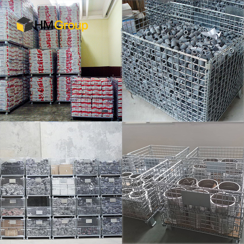 Customized Warehouse Storage Stackable Foldable Pallet Cage Wire Mesh Baskets