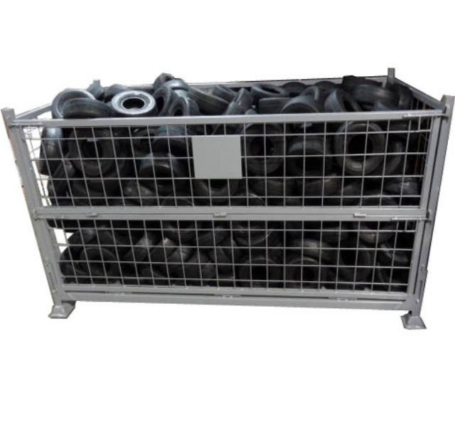 Foldable Steel Wire Mesh Container for Warehouse Space-Saving Storage
