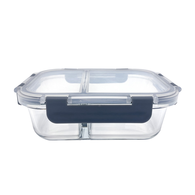 580ml Stackable Full Divider High Borosilicate Glass Container with Leakproof Lid, Freezer Safe, Bulk Supply, Glass Partition Lunch Box for Food Storage