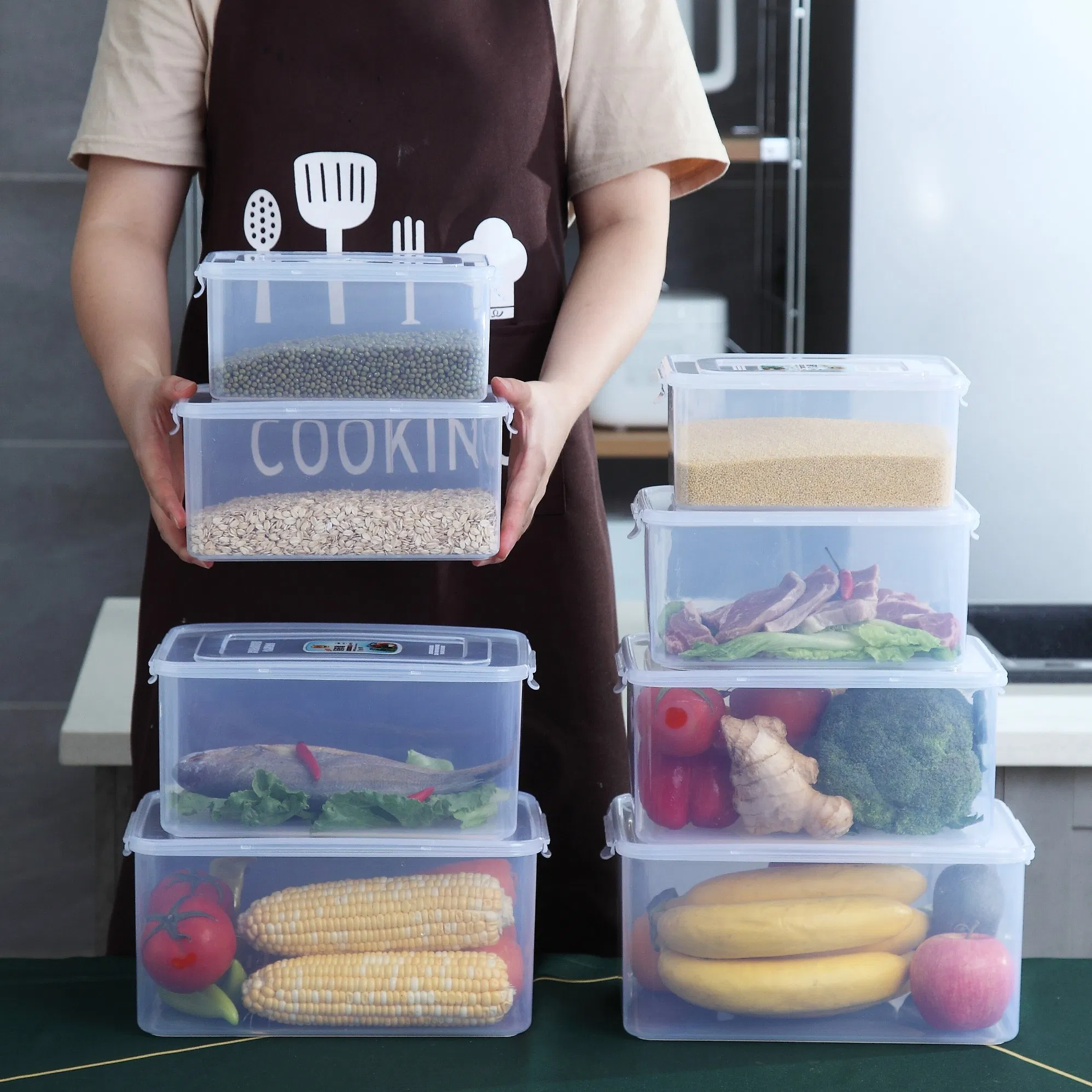 Transparent Plastic Container Kitchenware Food Packaging Box Stackable Storage Container for Kitchen