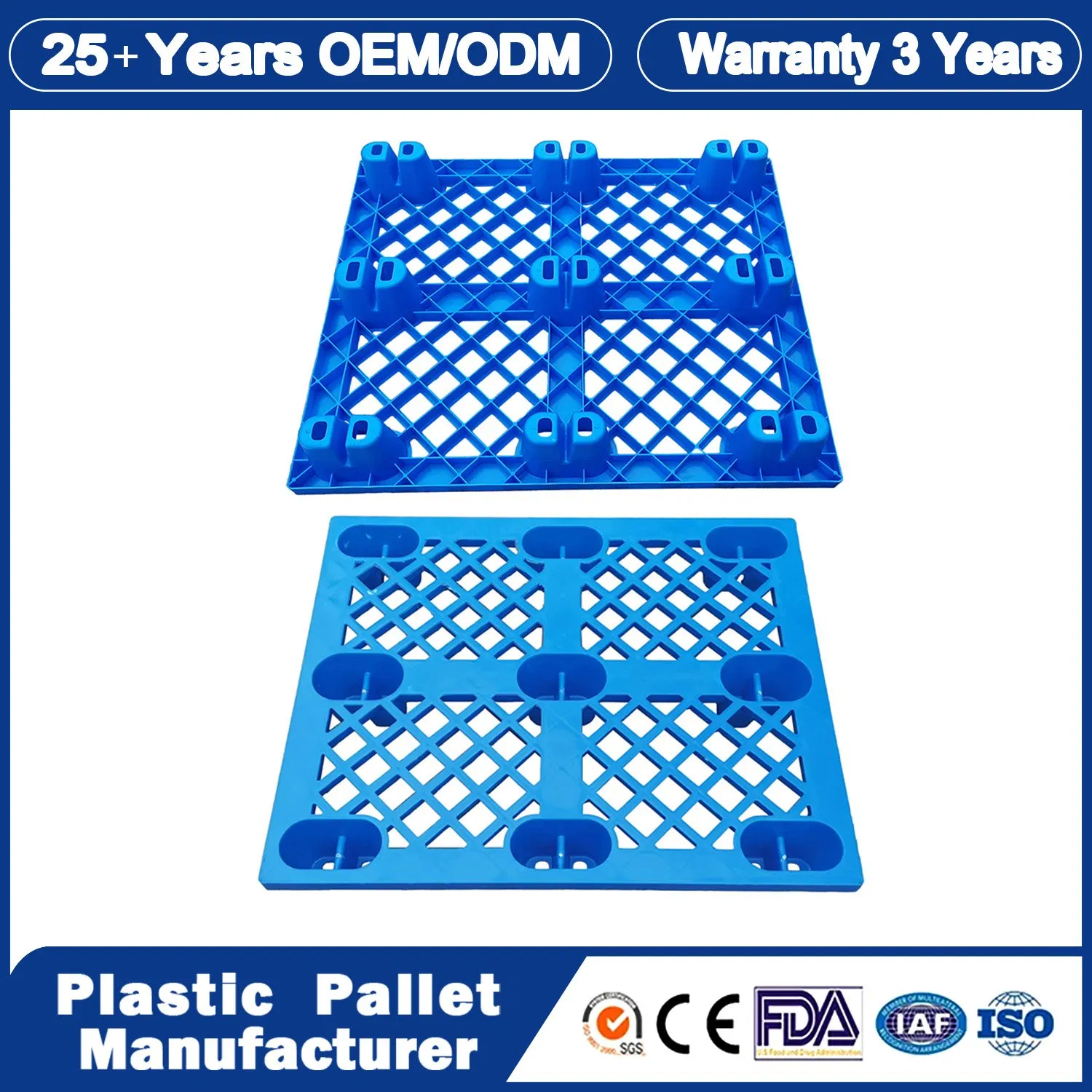 1200 X 1200 mm High Quality HDPE Material 4 Way Entry New Type Vented Turnover Use 9 Runners Light Weight Plastic Pallet